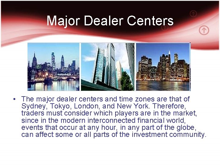 Major Dealer Centers • The major dealer centers and time zones are that of