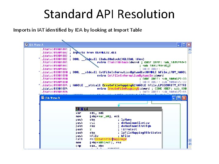 Standard API Resolution Imports in IAT identified by IDA by looking at Import Table