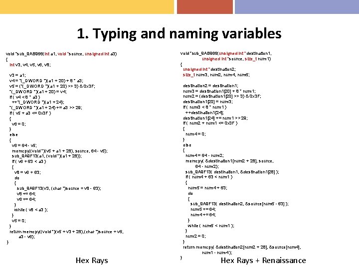 1. Typing and naming variables void *sub_9 AB 966(int a 1, void *source, unsigned