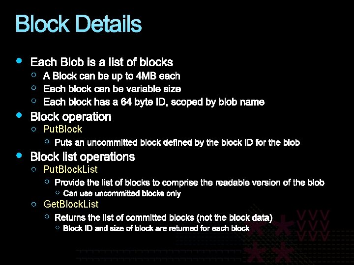 Block Details Put. Block. List Get. Block. List 