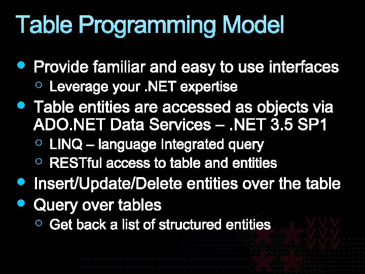 Table Programming Model 