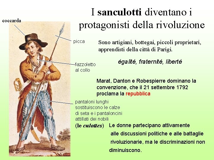 coccarda I sanculotti diventano i protagonisti della rivoluzione picca fazzoletto al collo Sono artigiani,