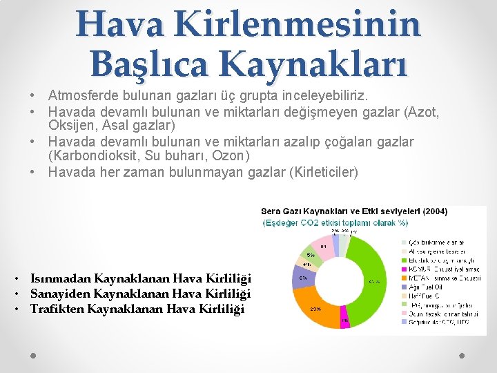 Hava Kirlenmesinin Başlıca Kaynakları • Atmosferde bulunan gazları üç grupta inceleyebiliriz. • Havada devamlı