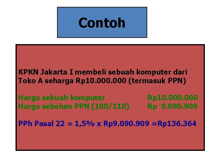 Contoh KPKN Jakarta I membeli sebuah komputer dari Toko A seharga Rp 10. 000