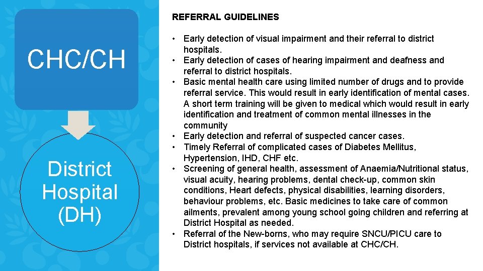 REFERRAL GUIDELINES CHC/CH District Hospital (DH) • Early detection of visual impairment and their REFERRAL GUIDELINES CHC/CH District Hospital (DH) • Early detection of visual impairment and their