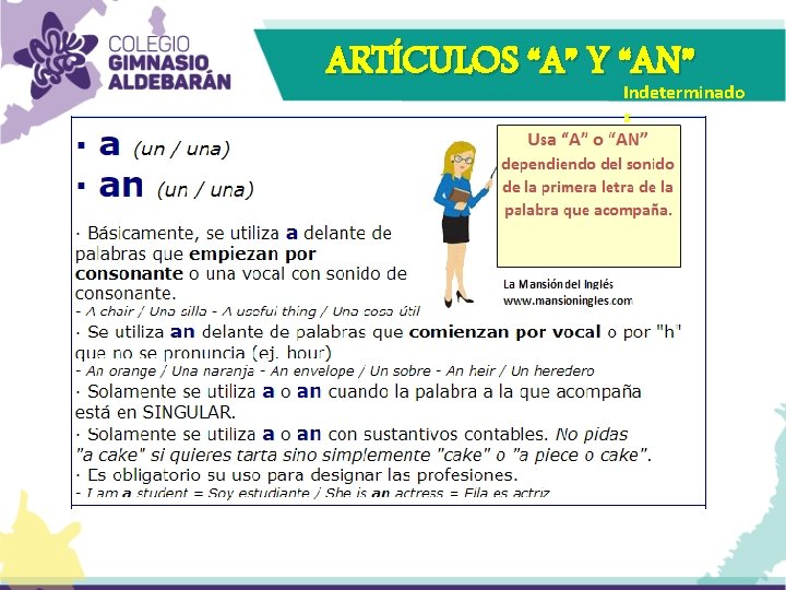 ARTÍCULOS “A” Y “AN” Indeterminado s 