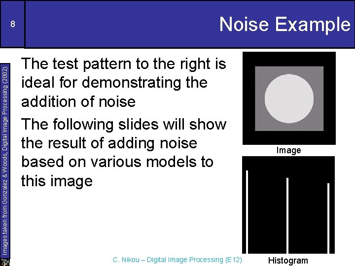 Images taken from Gonzalez & Woods, Digital Image Processing (2002) 8 Noise Example The