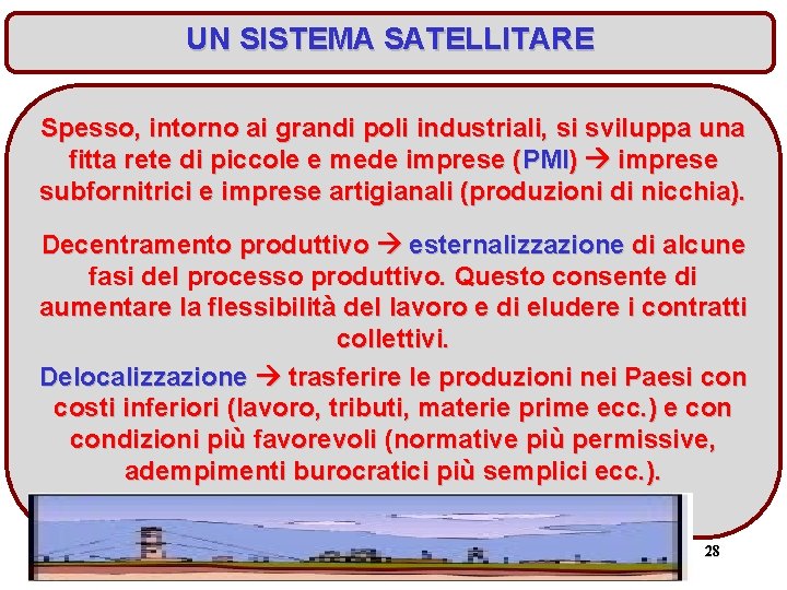 UN SISTEMA SATELLITARE Spesso, intorno ai grandi poli industriali, si sviluppa una fitta rete