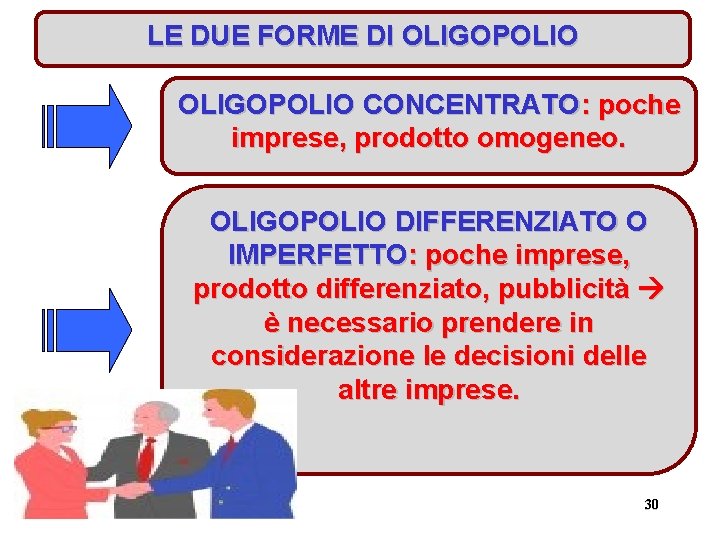 LE DUE FORME DI OLIGOPOLIO CONCENTRATO: poche imprese, prodotto omogeneo. OLIGOPOLIO DIFFERENZIATO O IMPERFETTO: