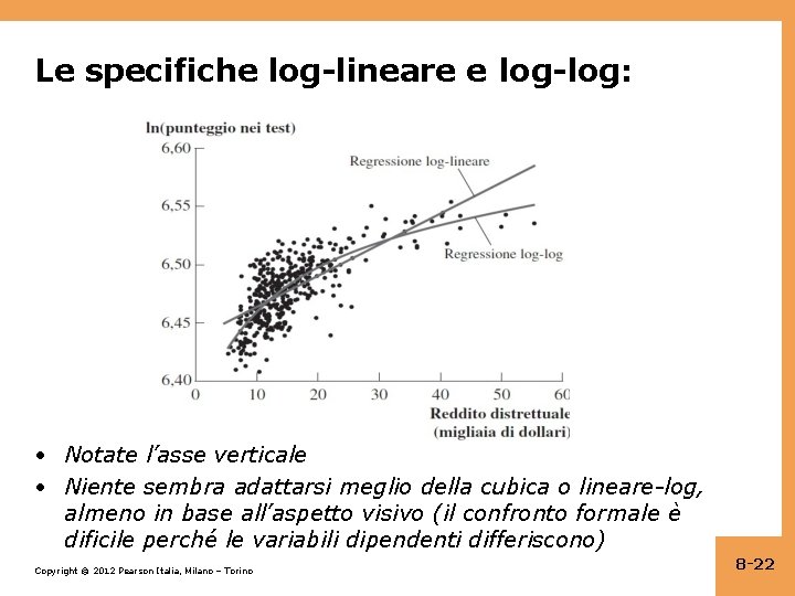 Le specifiche log-lineare e log-log: • Notate l’asse verticale • Niente sembra adattarsi meglio