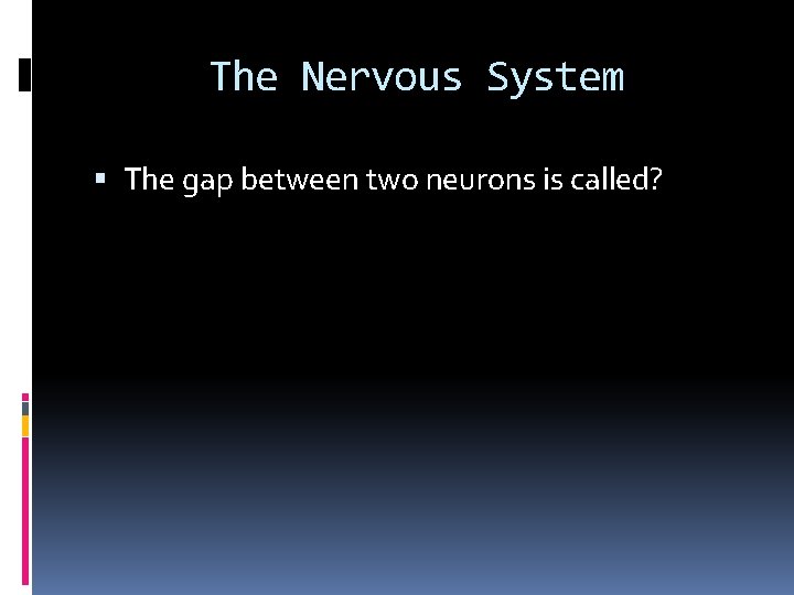 The Nervous System The gap between two neurons is called? 