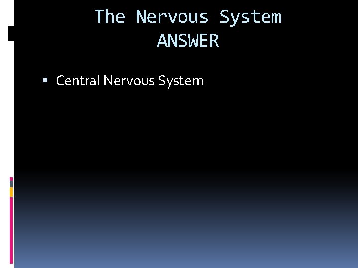 The Nervous System ANSWER Central Nervous System 