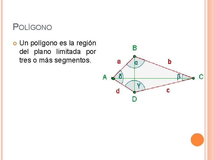 POLÍGONO Un polígono es la región del plano limitada por tres o más segmentos.