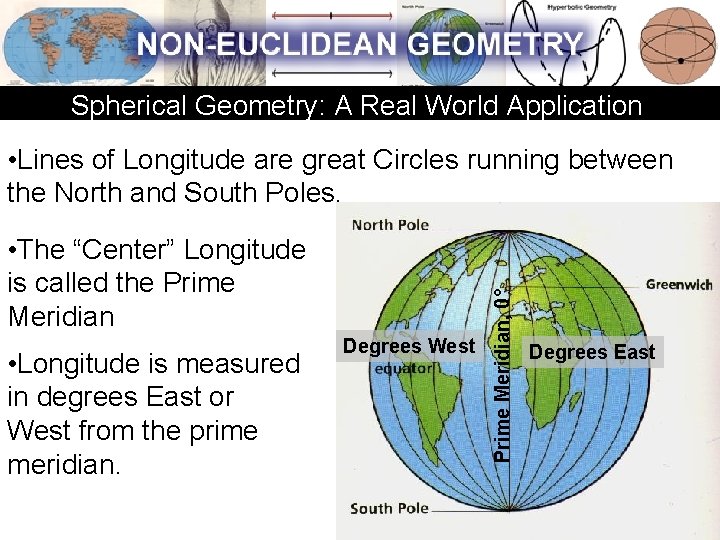 Spherical Geometry: A Real World Application • The “Center” Longitude is called the Prime Spherical Geometry: A Real World Application • The “Center” Longitude is called the Prime