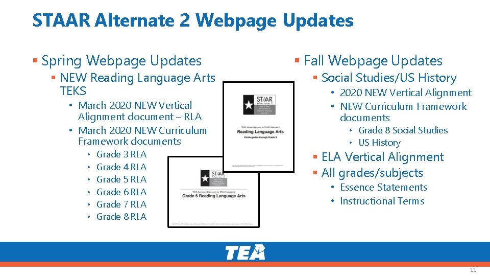 STAAR Alternate 2 Webpage Updates Spring Webpage Updates NEW Reading Language Arts TEKS •