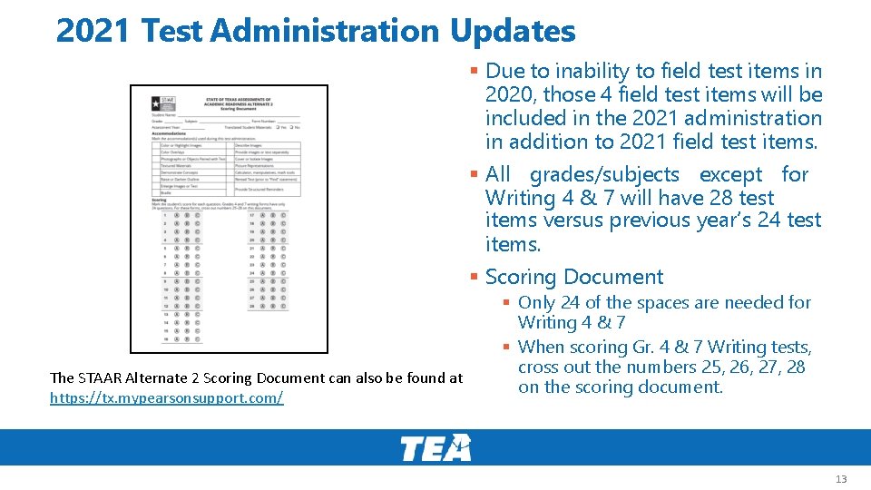 2021 Test Administration Updates Due to inability to field test items in 2020, those