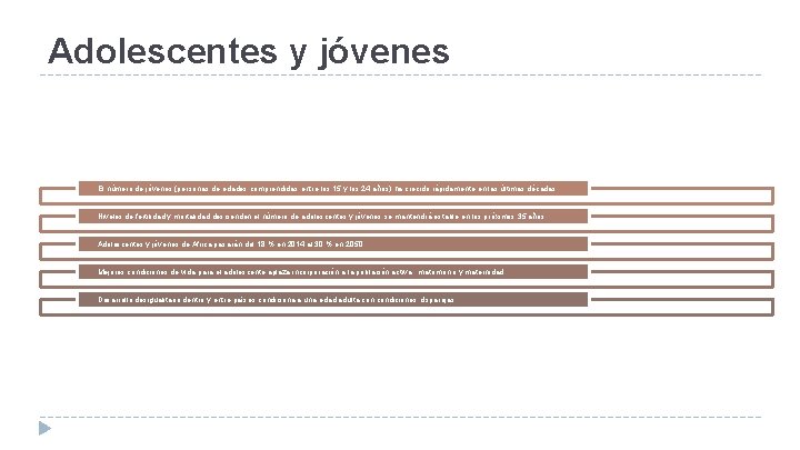 Adolescentes y jóvenes El número de jóvenes (personas de edades comprendidas entre los 15