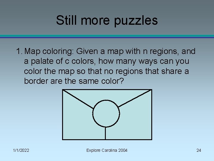 Still more puzzles 1. Map coloring: Given a map with n regions, and a