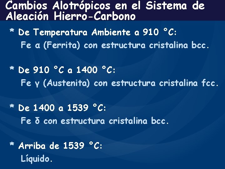 Cambios Alotrópicos en el Sistema de Aleación Hierro-Carbono * De Temperatura Ambiente a 910
