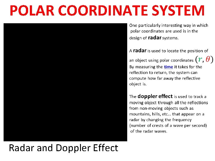 POLAR COORDINATE SYSTEM Radar and Doppler Effect 