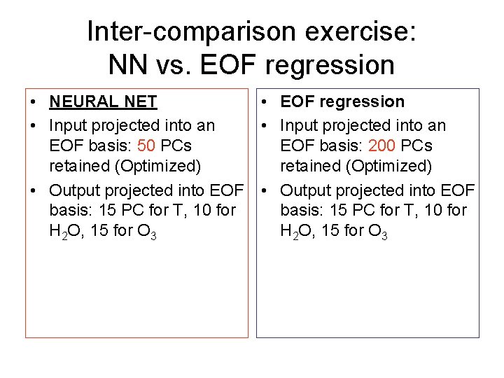 Inter-comparison exercise: NN vs. EOF regression • NEURAL NET • EOF regression • Input