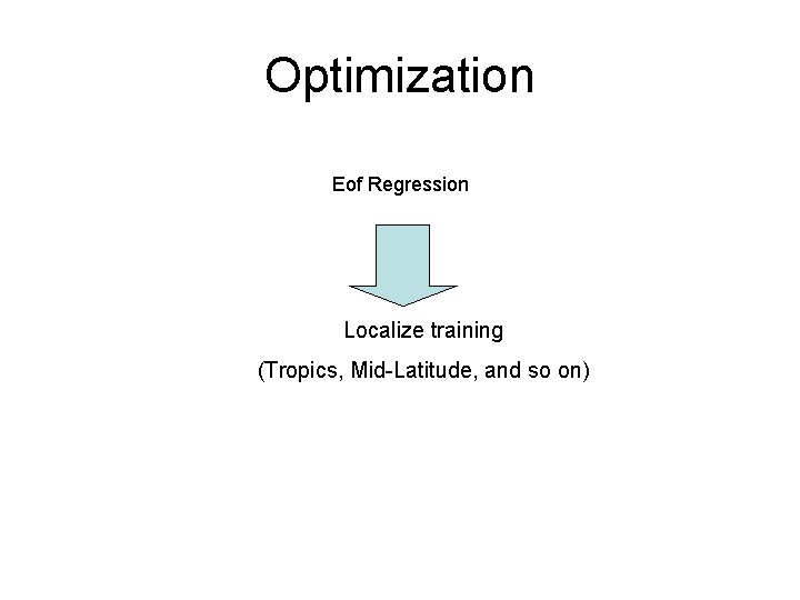 Optimization Eof Regression Localize training (Tropics, Mid-Latitude, and so on) 