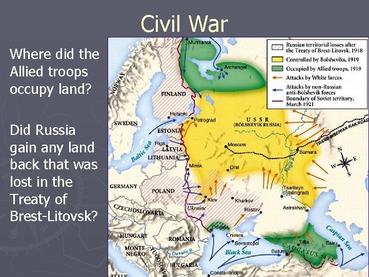 Civil War Where did the Allied troops occupy land? Did Russia gain any land