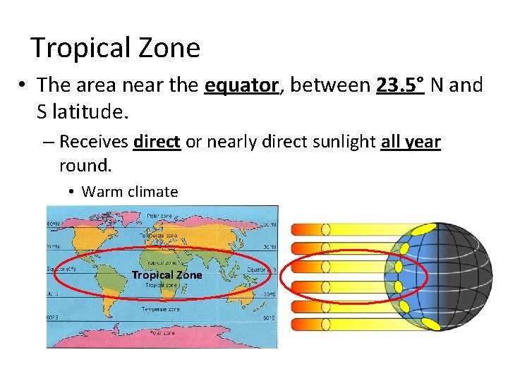 Tropical Zone • The area near the equator, between 23. 5° N and S