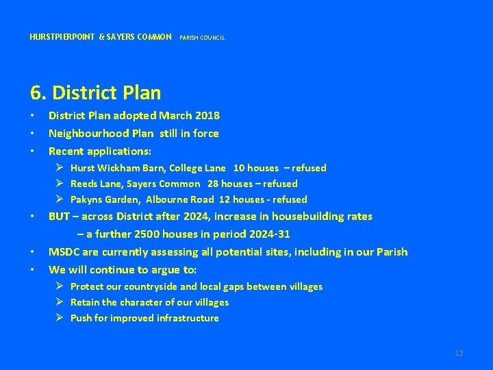 HURSTPIERPOINT & SAYERS COMMON PARISH COUNCIL 6. District Plan • • • District Plan