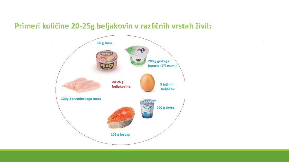 Primeri količine 20 -25 g beljakovin v različnih vrstah živil: 