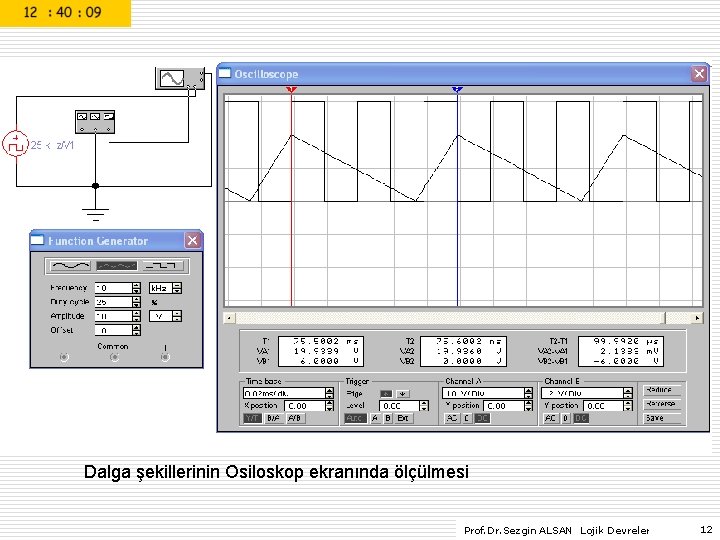 Dalga şekillerinin Osiloskop ekranında ölçülmesi Prof. Dr. Sezgin ALSAN Lojik Devreler 12 