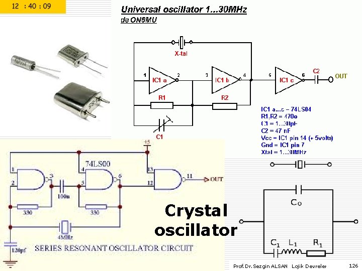 Crystal oscillator Prof. Dr. Sezgin ALSAN Lojik Devreler 126 