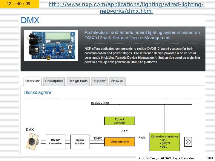 http: //www. nxp. com/applications/lighting/wired-lightingnetworks/dmx. html Prof. Dr. Sezgin ALSAN Lojik Devreler 183 