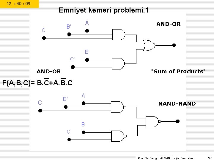 Emniyet kemeri problemi. 1 AND-OR "Sum of Products" F(A, B, C)= B. C+A. B.