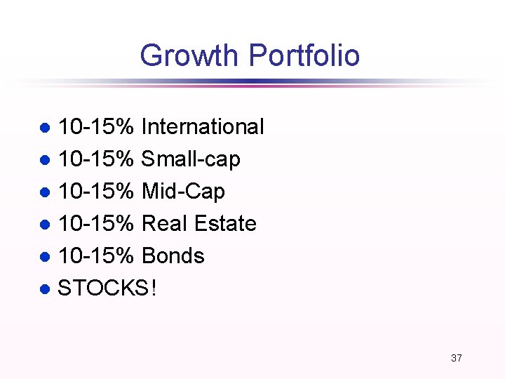 Growth Portfolio 10 -15% International l 10 -15% Small-cap l 10 -15% Mid-Cap l Growth Portfolio 10 -15% International l 10 -15% Small-cap l 10 -15% Mid-Cap l