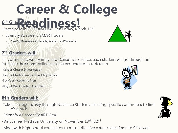 Career & College Readiness! 6 th Graders will: -Participate in “STEAM Day” on Friday,