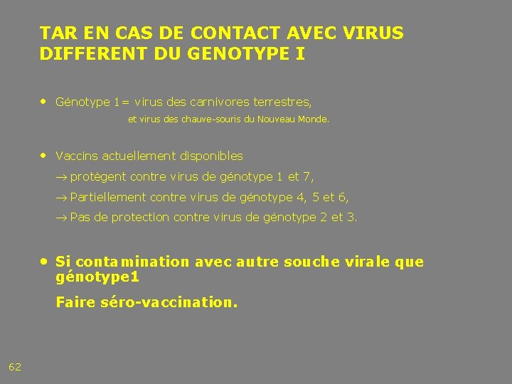 TAR EN CAS DE CONTACT AVEC VIRUS DIFFERENT DU GENOTYPE I • Génotype 1=