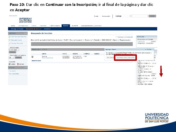 Paso 10: Dar clic en Continuar con la Inscripción; ir al final de la