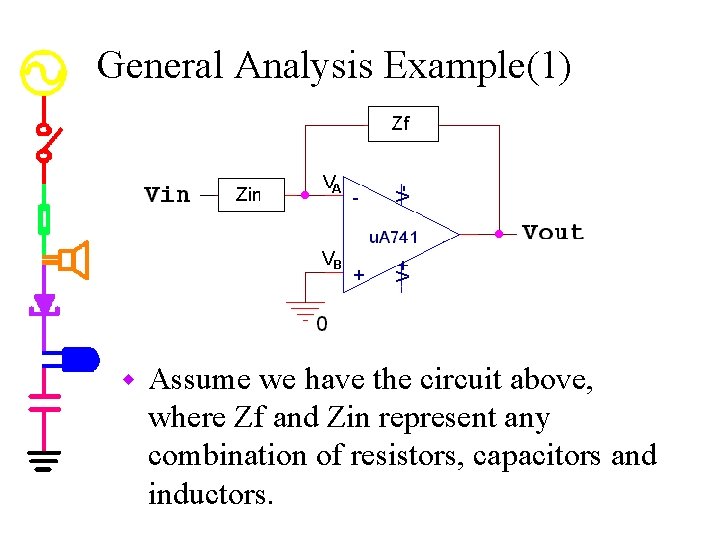 General Analysis Example(1) w Assume we have the circuit above, where Zf and Zin