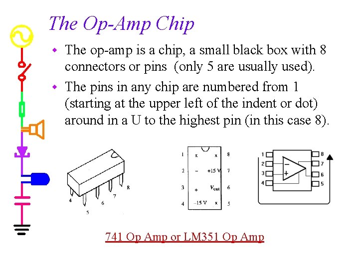 The Op-Amp Chip The op-amp is a chip, a small black box with 8