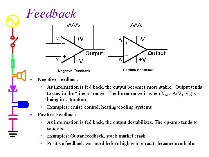 Feedback w w Negative Feedback • As information is fed back, the output becomes