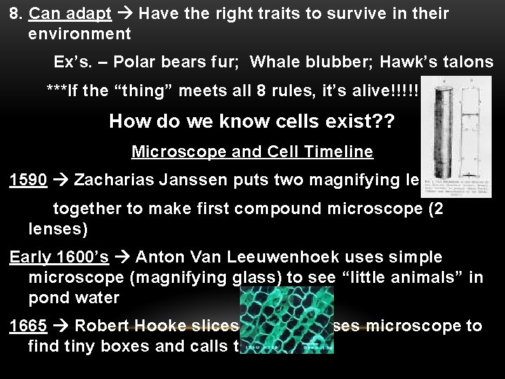 8. Can adapt Have the right traits to survive in their environment Ex’s. – 8. Can adapt Have the right traits to survive in their environment Ex’s. –