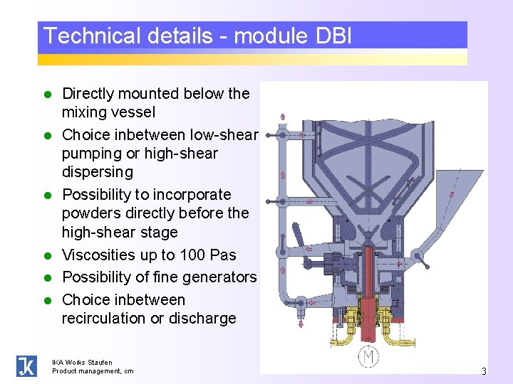 Technical details - module DBI l l l Directly mounted below the mixing vessel