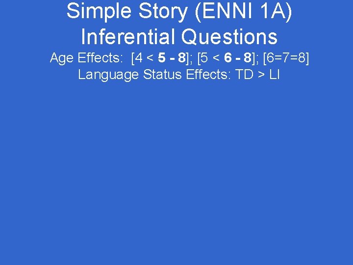 Simple Story (ENNI 1 A) Inferential Questions Age Effects: [4 < 5 - 8];