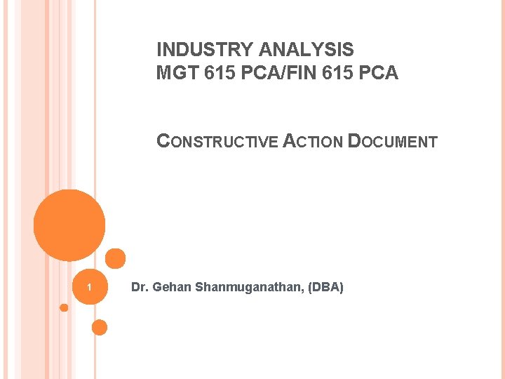 INDUSTRY ANALYSIS MGT 615 PCA/FIN 615 PCA CONSTRUCTIVE ACTION DOCUMENT 1 Dr. Gehan Shanmuganathan,