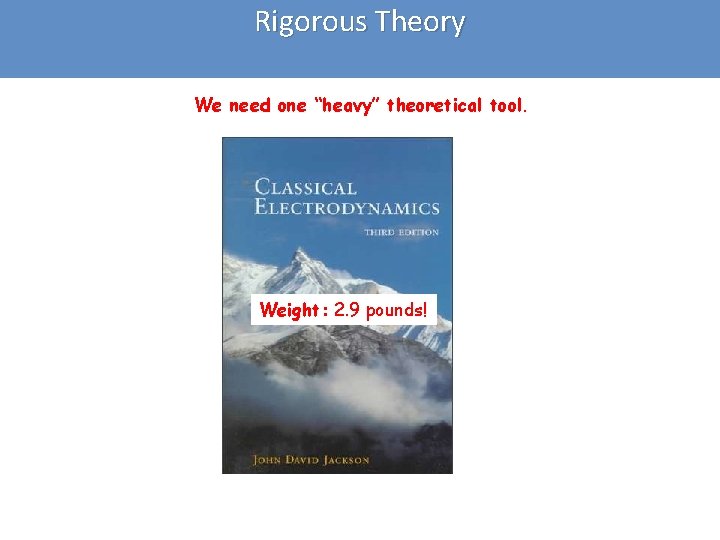 Rigorous Theory We need one “heavy” theoretical tool. Weight: 2. 9 pounds! 