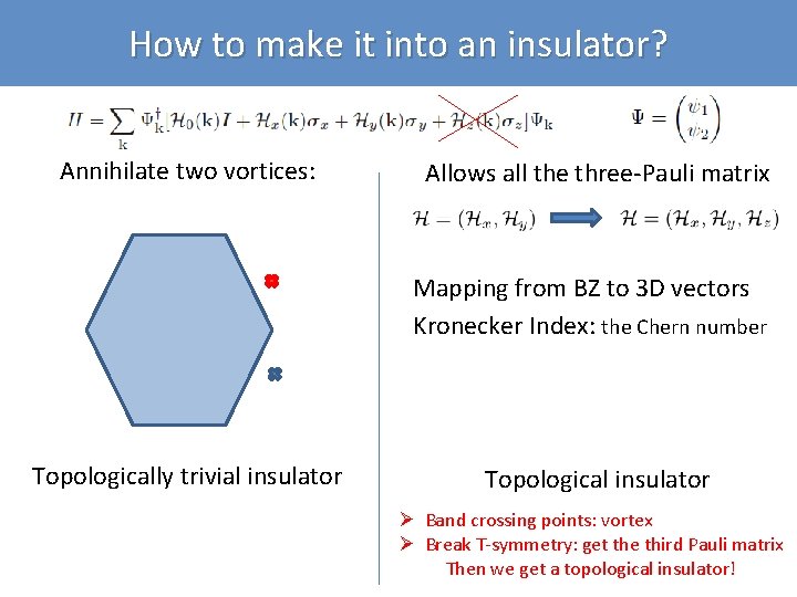 How to make it into an insulator? Annihilate two vortices: Allows all the three-Pauli