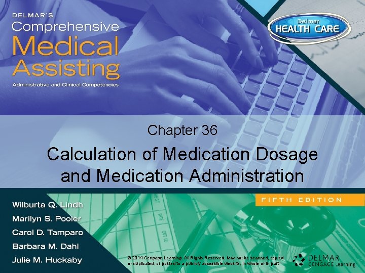 Chapter 36 Calculation of Medication Dosage and Medication Administration © 2014 Cengage©Learning. 2014 Cengage Chapter 36 Calculation of Medication Dosage and Medication Administration © 2014 Cengage©Learning. 2014 Cengage