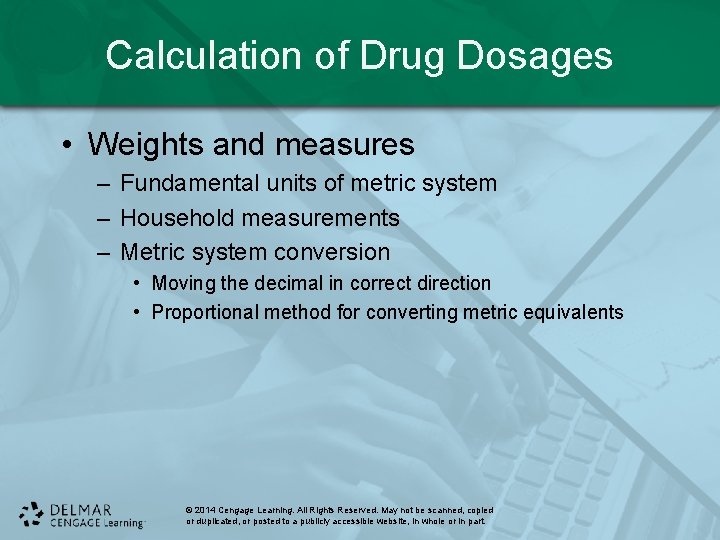 Calculation of Drug Dosages • Weights and measures – Fundamental units of metric system Calculation of Drug Dosages • Weights and measures – Fundamental units of metric system