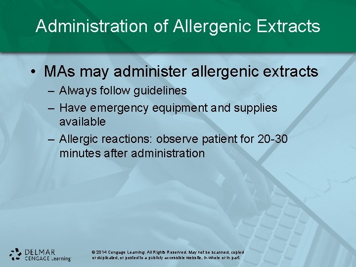 Administration of Allergenic Extracts • MAs may administer allergenic extracts – Always follow guidelines Administration of Allergenic Extracts • MAs may administer allergenic extracts – Always follow guidelines